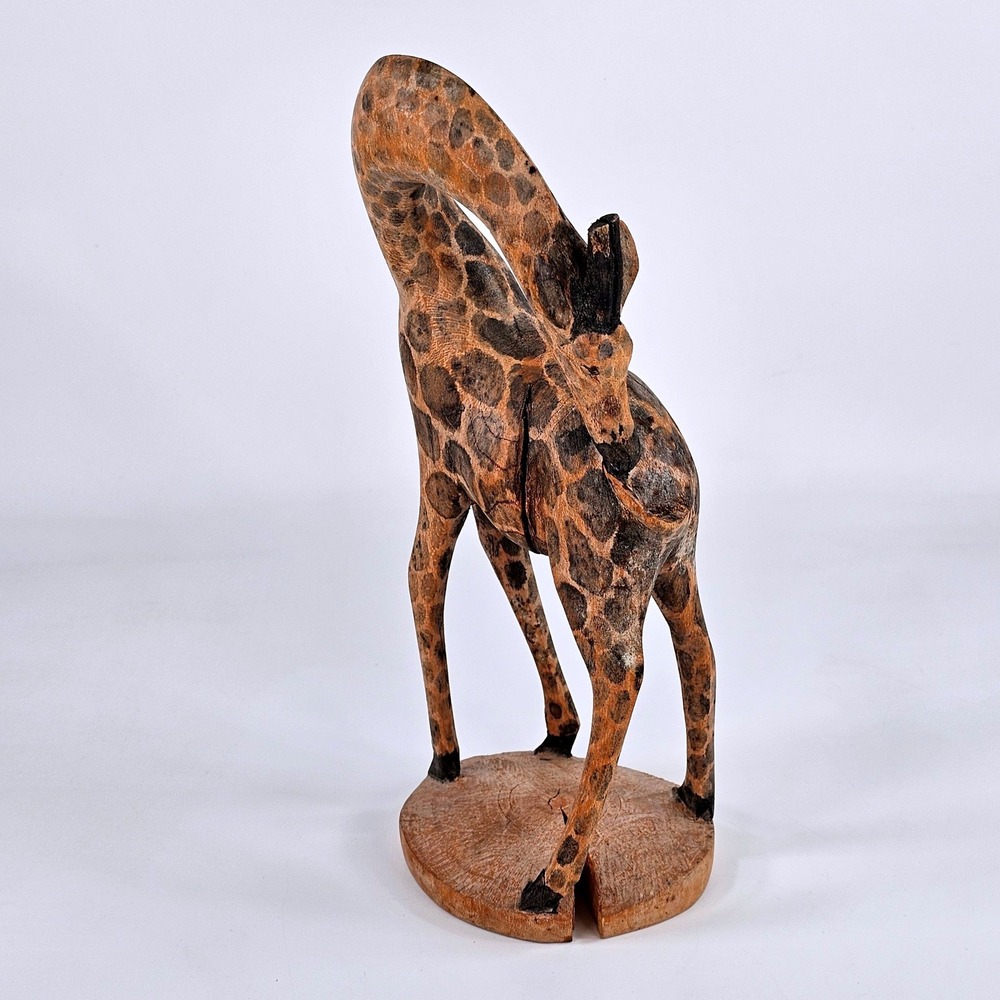 Hand Carved Wood Giraffe Figurine Safari Folk Art Sculpture 10 Inch
